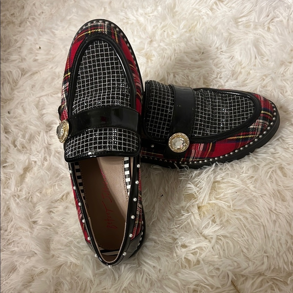 Betsey Johnson Black and Red Slip-On Loafers